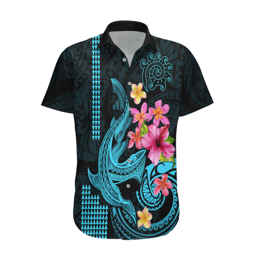 Custom Polynesian Hawaiian Shirt Hawaiian Warriors with Tribal Shark Tattoos - Blue - Wonder Print Shop