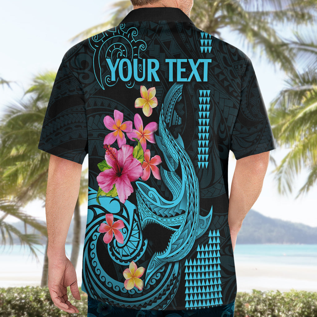 Custom Polynesian Hawaiian Shirt Hawaiian Warriors with Tribal Shark Tattoos - Blue - Wonder Print Shop