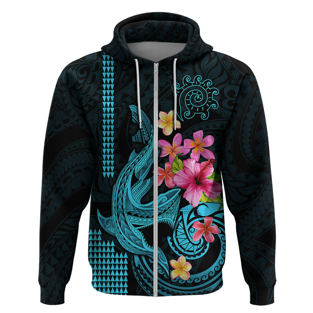 Custom Polynesian Hoodie Hawaiian Warriors with Tribal Shark Tattoos - Blue - Wonder Print Shop