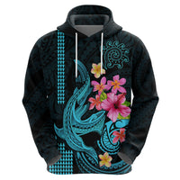 Custom Polynesian Hoodie Hawaiian Warriors with Tribal Shark Tattoos - Blue - Wonder Print Shop