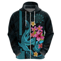 Custom Polynesian Hoodie Hawaiian Warriors with Tribal Shark Tattoos - Blue - Wonder Print Shop