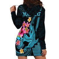 Custom Polynesian Hoodie Dress Hawaiian Warriors with Tribal Shark Tattoos - Blue - Wonder Print Shop