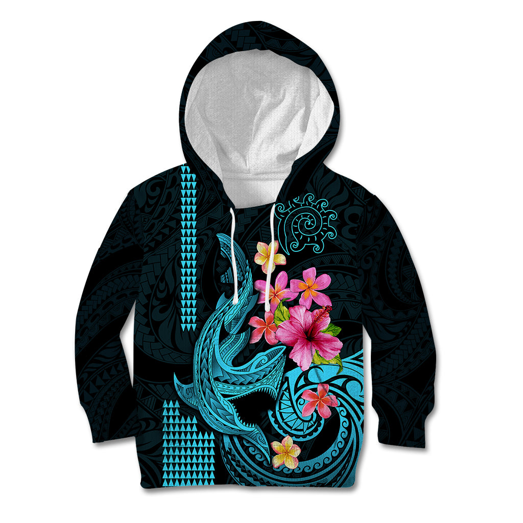 Custom Polynesian Kid Hoodie Hawaiian Warriors with Tribal Shark Tattoos - Blue - Wonder Print Shop