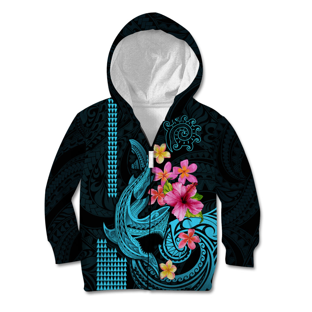 Custom Polynesian Kid Hoodie Hawaiian Warriors with Tribal Shark Tattoos - Blue - Wonder Print Shop