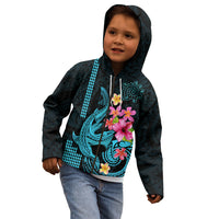 Custom Polynesian Kid Hoodie Hawaiian Warriors with Tribal Shark Tattoos - Blue - Wonder Print Shop