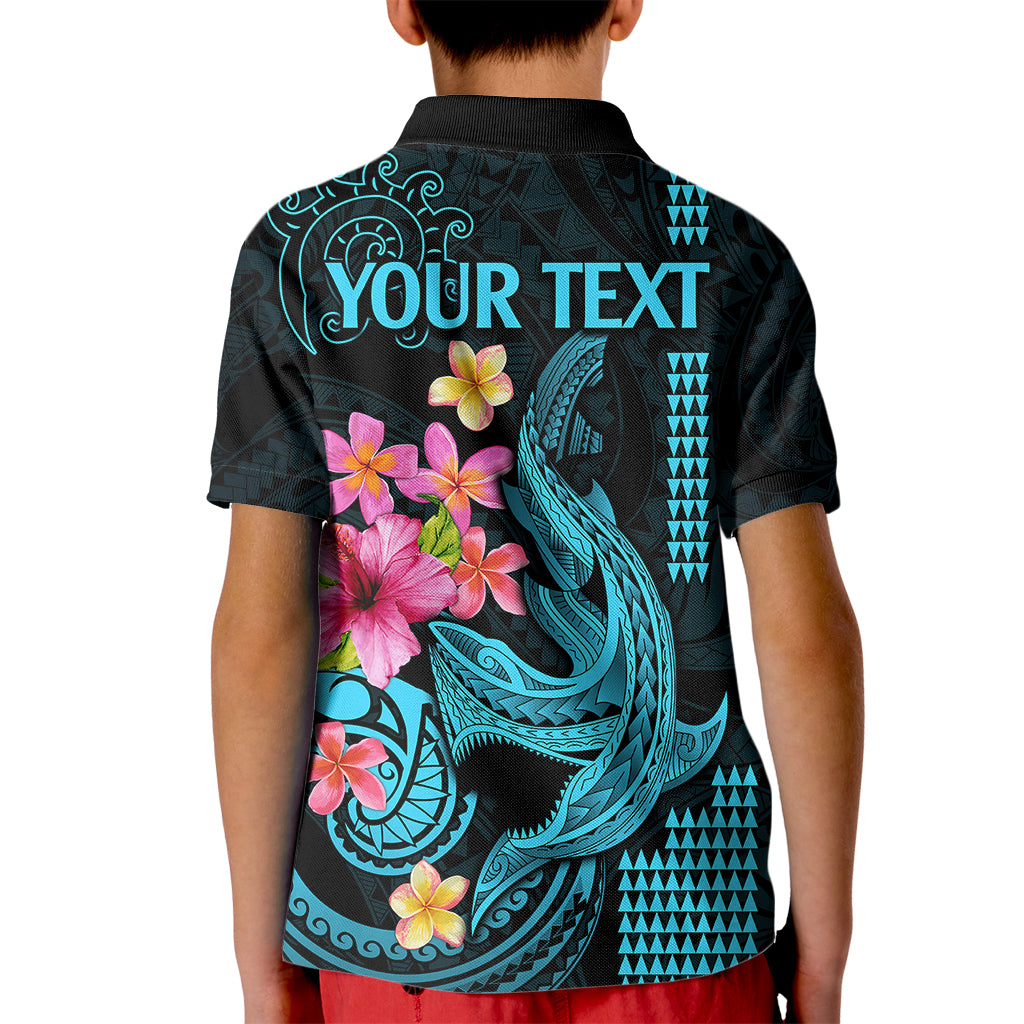 Custom Polynesian Kid Polo Shirt Hawaiian Warriors with Tribal Shark Tattoos - Blue - Wonder Print Shop