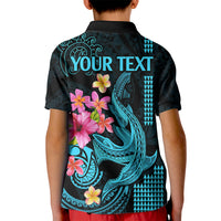 Custom Polynesian Kid Polo Shirt Hawaiian Warriors with Tribal Shark Tattoos - Blue - Wonder Print Shop