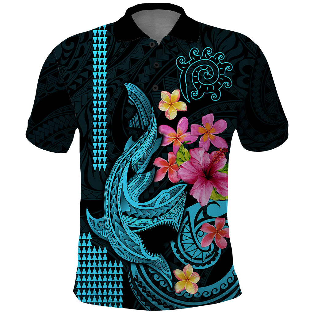 Custom Polynesian Polo Shirt Hawaiian Warriors with Tribal Shark Tattoos - Blue - Wonder Print Shop