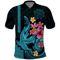 Custom Polynesian Polo Shirt Hawaiian Warriors with Tribal Shark Tattoos - Blue - Wonder Print Shop