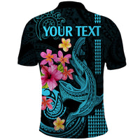 Custom Polynesian Polo Shirt Hawaiian Warriors with Tribal Shark Tattoos - Blue - Wonder Print Shop