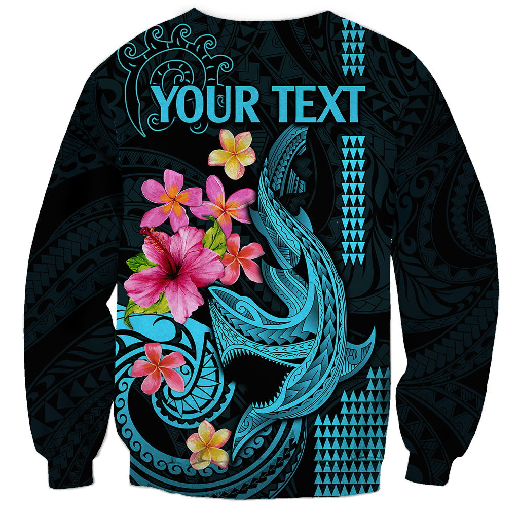 Custom Polynesian Sweatshirt Hawaiian Warriors with Tribal Shark Tattoos - Blue - Wonder Print Shop
