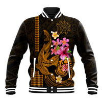 Custom Polynesian Baseball Jacket Hawaiian Warriors with Tribal Shark Tattoos - Gold LT9 - Wonder Print Shop