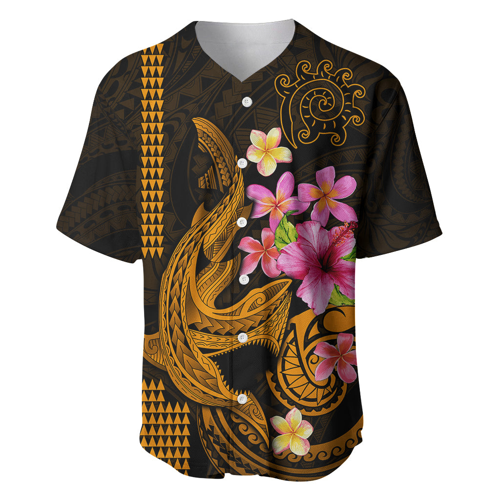 Custom Polynesian Baseball Jersey Hawaiian Warriors with Tribal Shark Tattoos - Gold LT9 - Wonder Print Shop