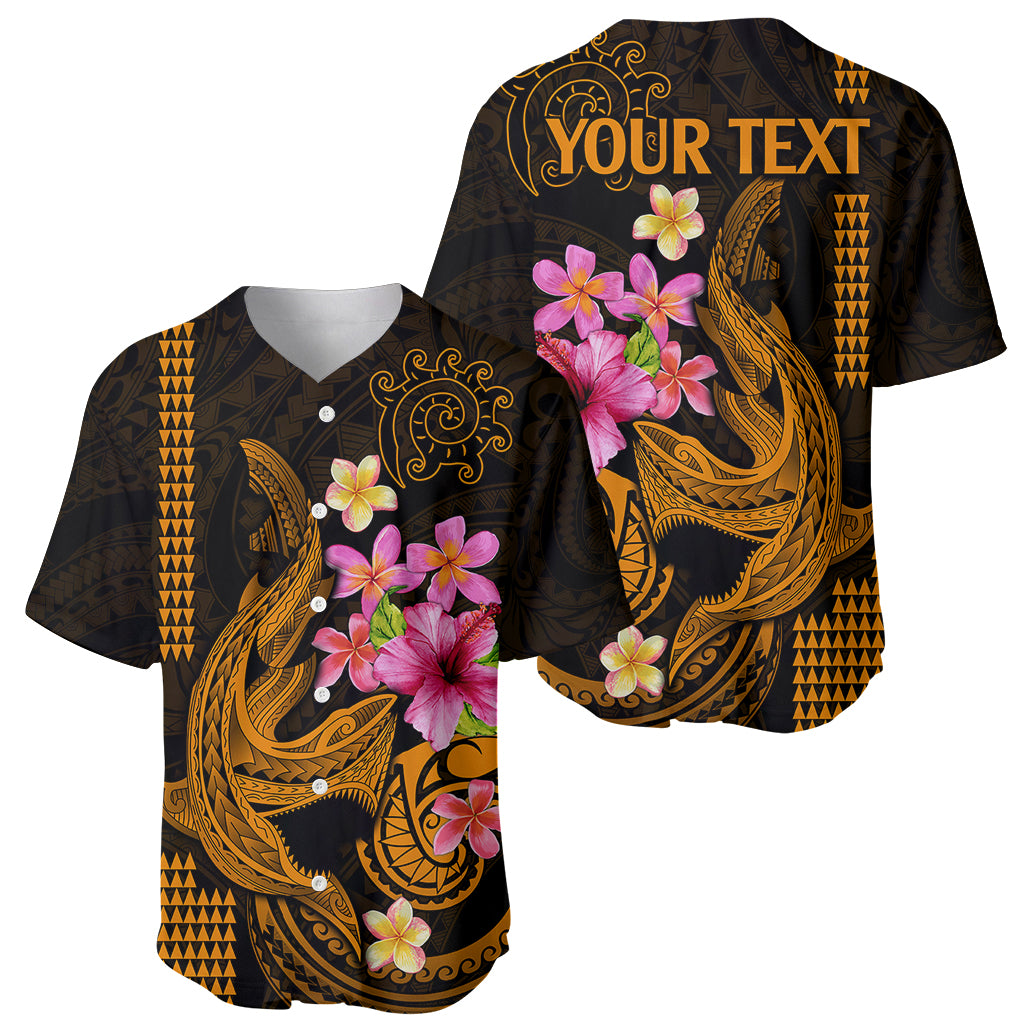 Custom Polynesian Baseball Jersey Hawaiian Warriors with Tribal Shark Tattoos - Gold LT9 - Wonder Print Shop