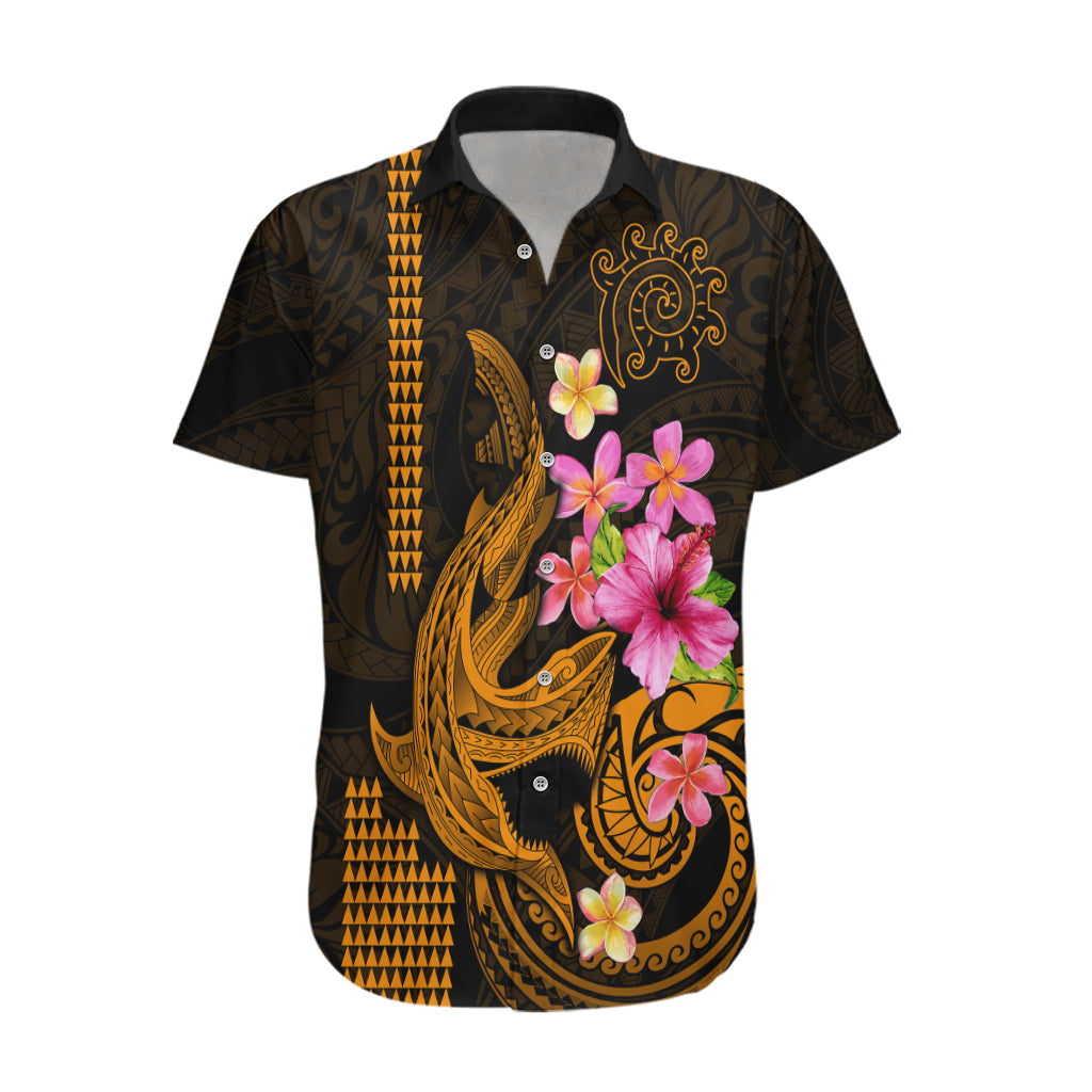 Custom Polynesian Hawaiian Shirt Hawaiian Warriors with Tribal Shark Tattoos - Gold - Wonder Print Shop