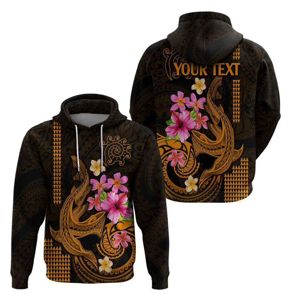 Custom Polynesian Hoodie Hawaiian Warriors with Tribal Shark Tattoos - Gold - Wonder Print Shop