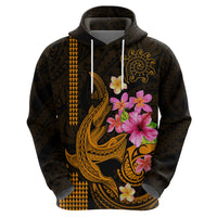 Custom Polynesian Hoodie Hawaiian Warriors with Tribal Shark Tattoos - Gold - Wonder Print Shop