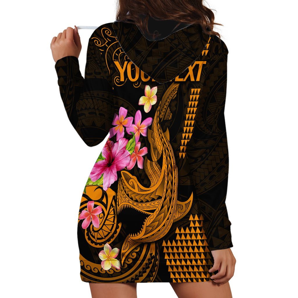 Custom Polynesian Hoodie Dress Hawaiian Warriors with Tribal Shark Tattoos - Gold - Wonder Print Shop