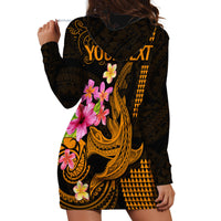 Custom Polynesian Hoodie Dress Hawaiian Warriors with Tribal Shark Tattoos - Gold - Wonder Print Shop