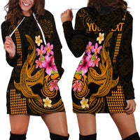 Custom Polynesian Hoodie Dress Hawaiian Warriors with Tribal Shark Tattoos - Gold - Wonder Print Shop