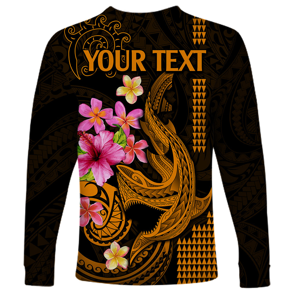 Custom Polynesian Long Sleeve Shirt Hawaiian Warriors with Tribal Shark Tattoos - Gold - Wonder Print Shop
