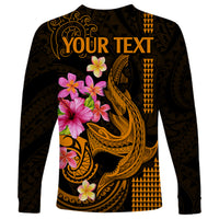 Custom Polynesian Long Sleeve Shirt Hawaiian Warriors with Tribal Shark Tattoos - Gold - Wonder Print Shop