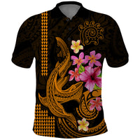 Custom Polynesian Polo Shirt Hawaiian Warriors with Tribal Shark Tattoos - Gold - Wonder Print Shop