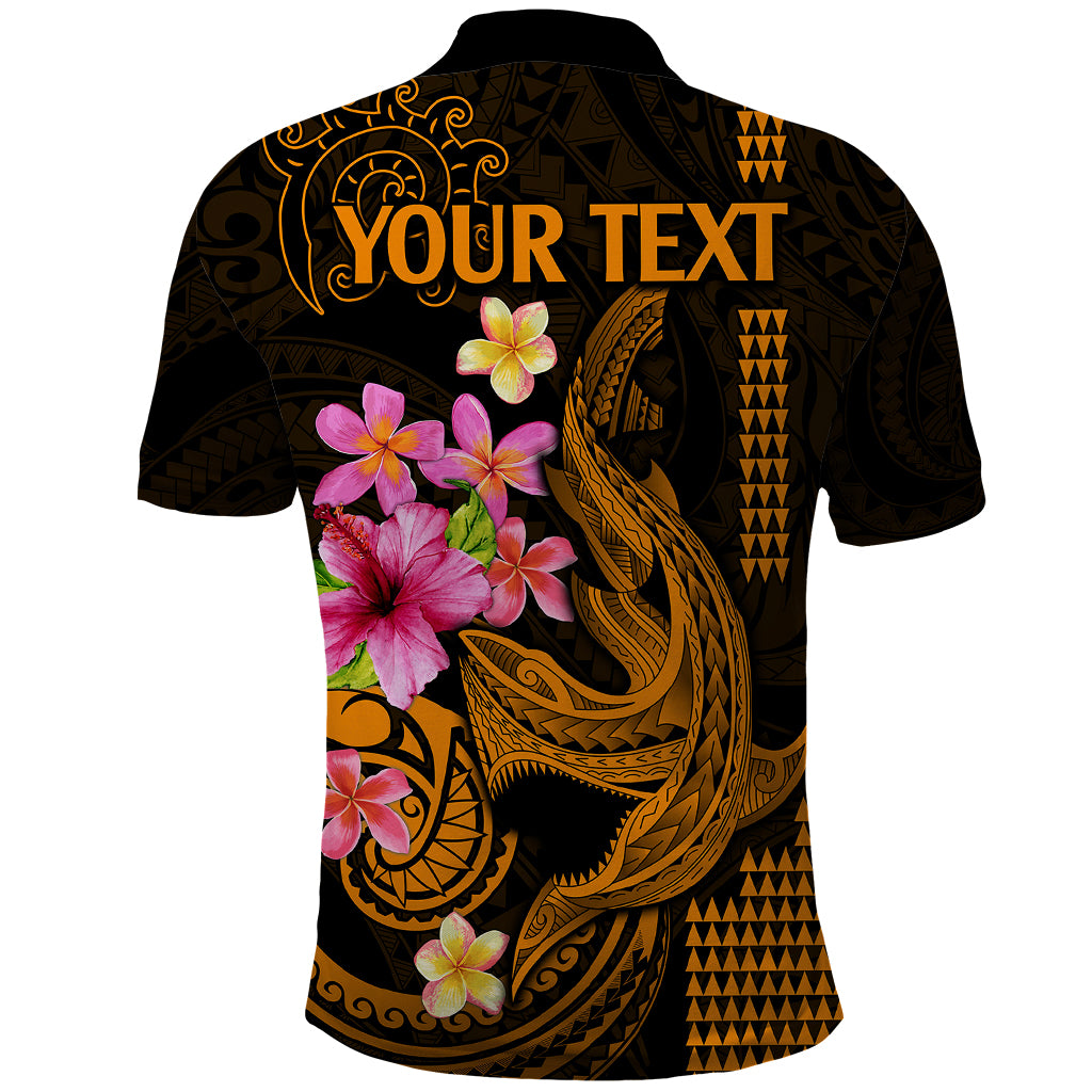 Custom Polynesian Polo Shirt Hawaiian Warriors with Tribal Shark Tattoos - Gold - Wonder Print Shop
