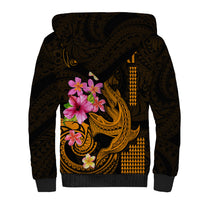 Custom Polynesian Sherpa Hoodie Hawaiian Warriors with Tribal Shark Tattoos - Gold - Wonder Print Shop