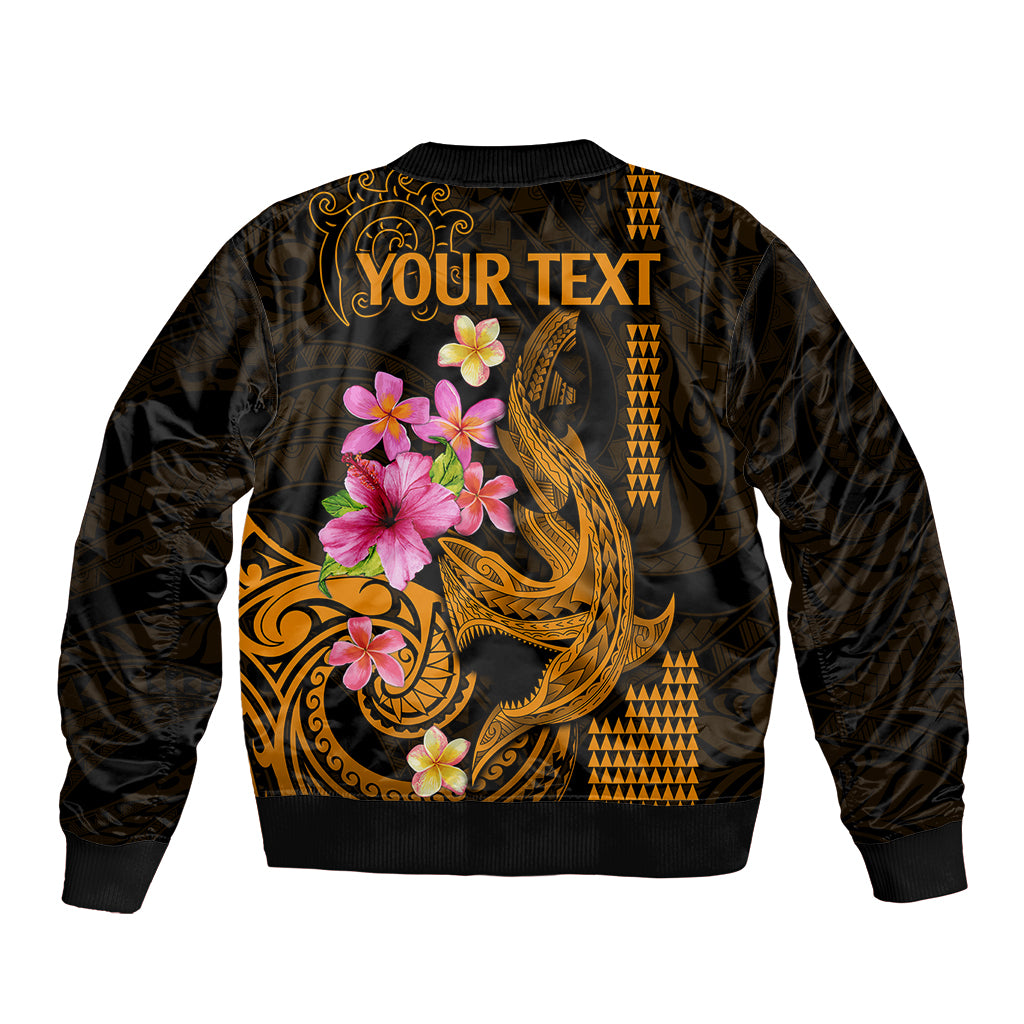 Custom Polynesian Sleeve Zip Bomber Jacket Hawaiian Warriors with Tribal Shark Tattoos - Gold - Wonder Print Shop