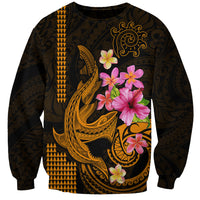 Custom Polynesian Sweatshirt Hawaiian Warriors with Tribal Shark Tattoos - Gold - Wonder Print Shop