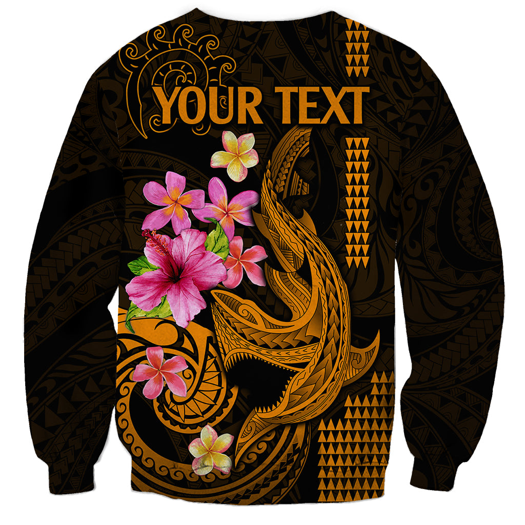 Custom Polynesian Sweatshirt Hawaiian Warriors with Tribal Shark Tattoos - Gold - Wonder Print Shop