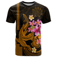 Custom Polynesian T Shirt Hawaiian Warriors with Tribal Shark Tattoos - Gold - Wonder Print Shop
