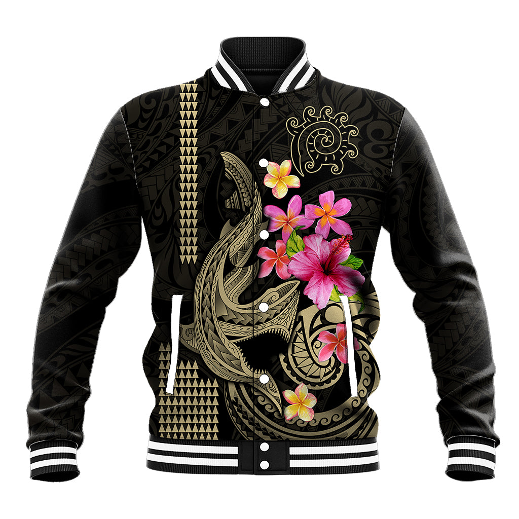 Custom Polynesian Baseball Jacket Hawaiian Warriors with Tribal Shark Tattoos - Nude LT9 - Wonder Print Shop