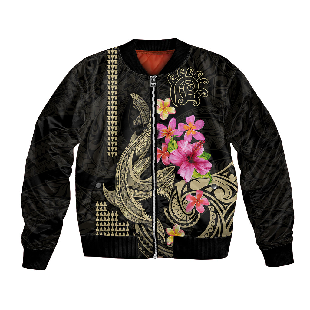 Custom Polynesian Bomber Jacket Hawaiian Warriors with Tribal Shark Tattoos - Nude LT9 - Wonder Print Shop