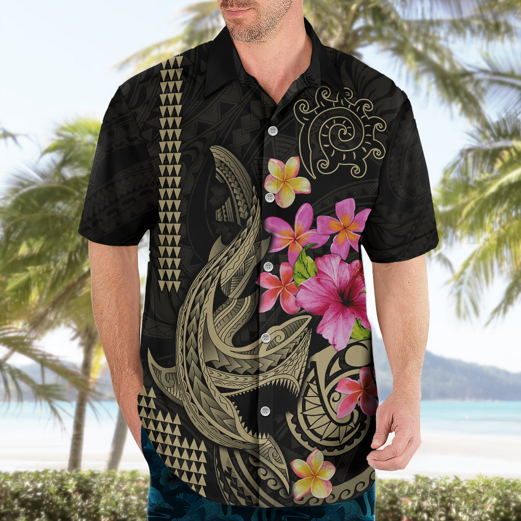 Custom Polynesian Hawaiian Shirt Hawaiian Warriors with Tribal Shark Tattoos - Nude - Wonder Print Shop