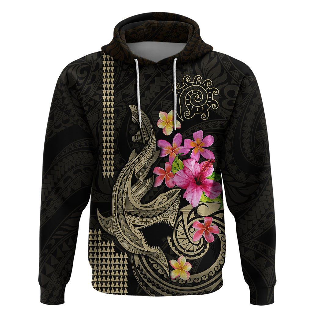 Custom Polynesian Hoodie Hawaiian Warriors with Tribal Shark Tattoos - Nude - Wonder Print Shop