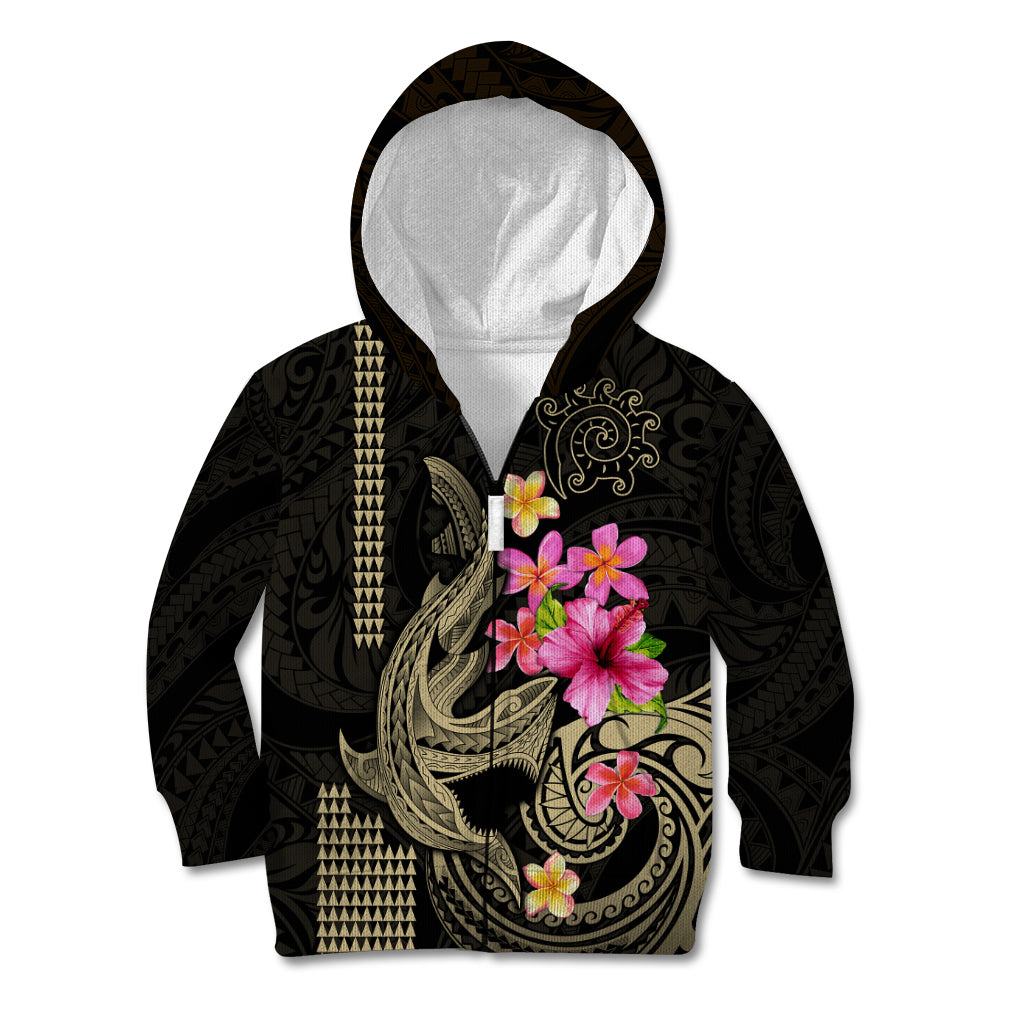 Custom Polynesian Kid Hoodie Hawaiian Warriors with Tribal Shark Tattoos - Nude - Wonder Print Shop