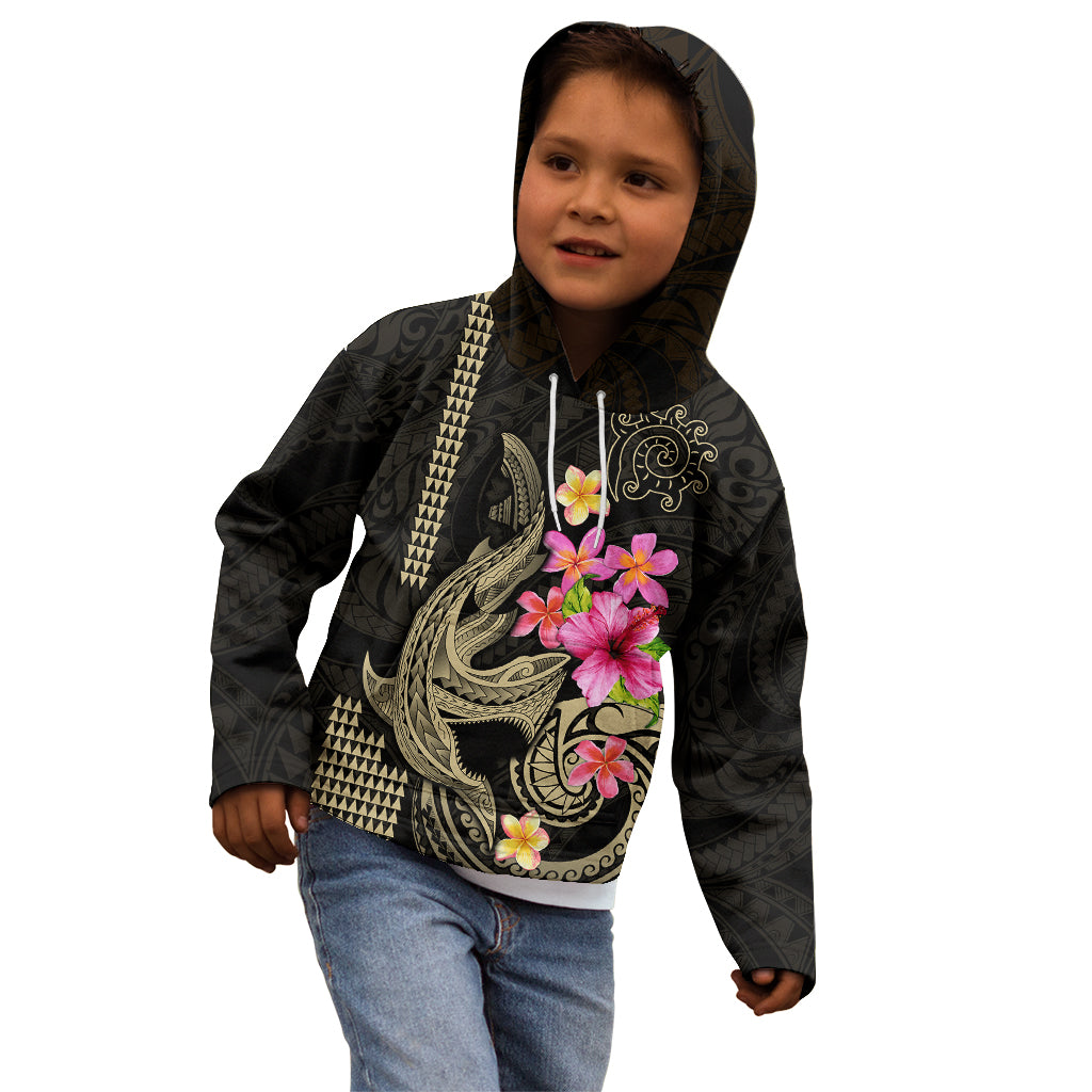 Custom Polynesian Kid Hoodie Hawaiian Warriors with Tribal Shark Tattoos - Nude - Wonder Print Shop