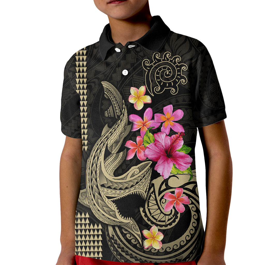 Custom Polynesian Kid Polo Shirt Hawaiian Warriors with Tribal Shark Tattoos - Nude - Wonder Print Shop