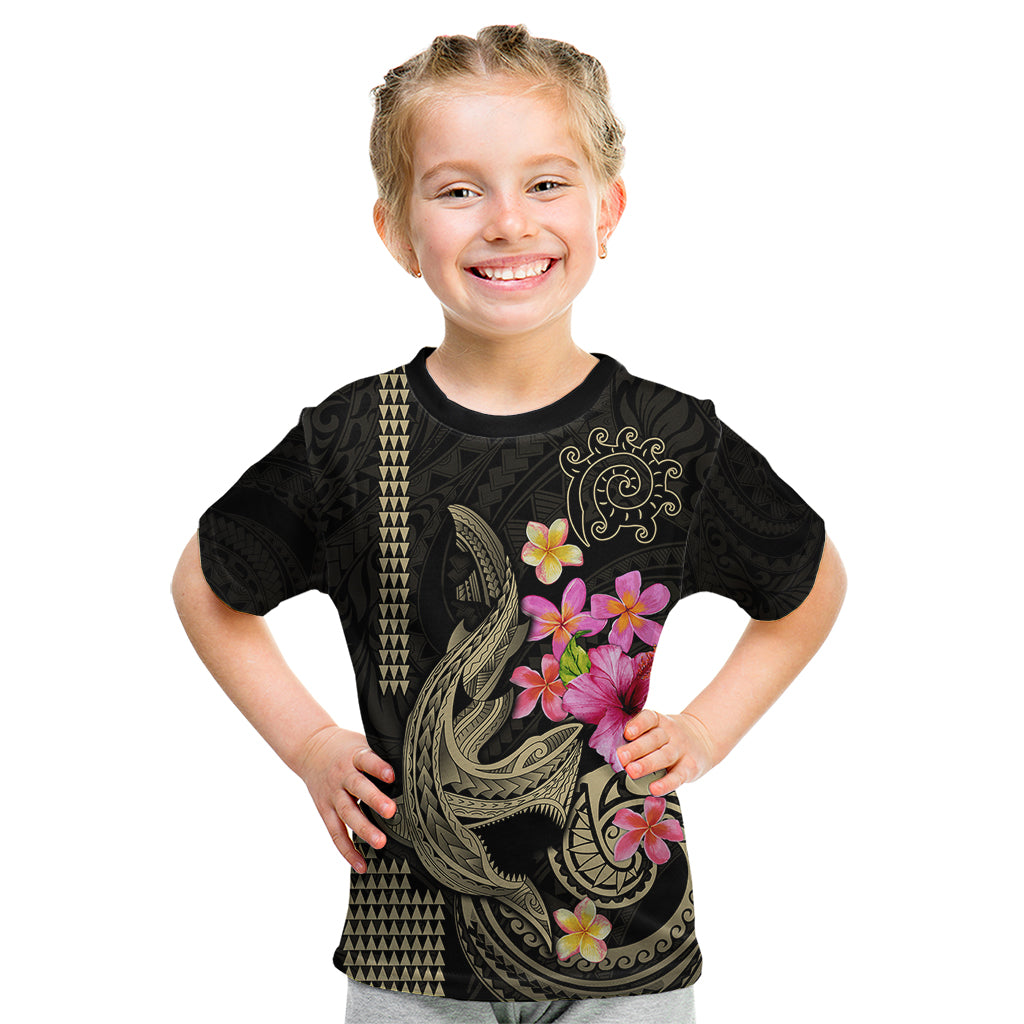 Custom Polynesian Kid T Shirt Hawaiian Warriors with Tribal Shark Tattoos - Nude - Wonder Print Shop