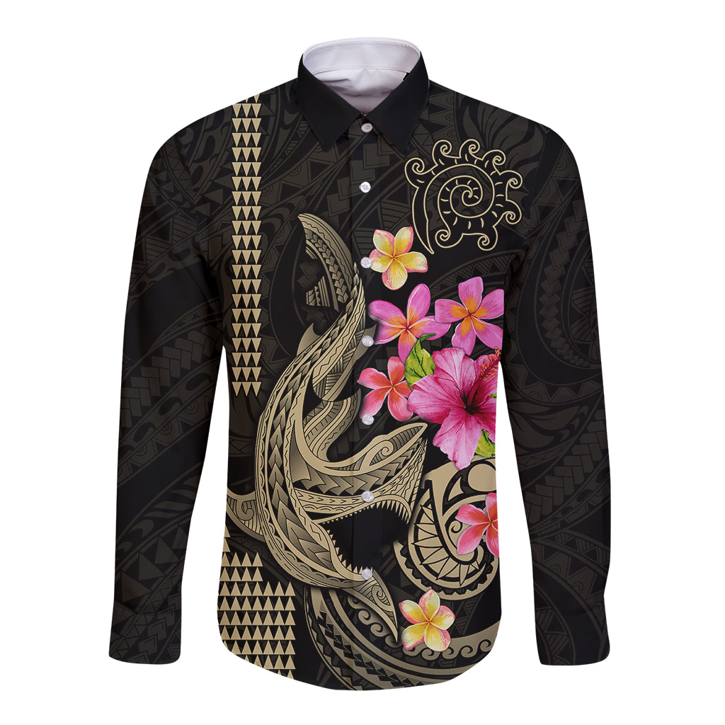 Custom Polynesian Long Sleeve Button Shirt Hawaiian Warriors with Tribal Shark Tattoos - Nude - Wonder Print Shop