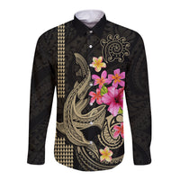 Custom Polynesian Long Sleeve Button Shirt Hawaiian Warriors with Tribal Shark Tattoos - Nude - Wonder Print Shop