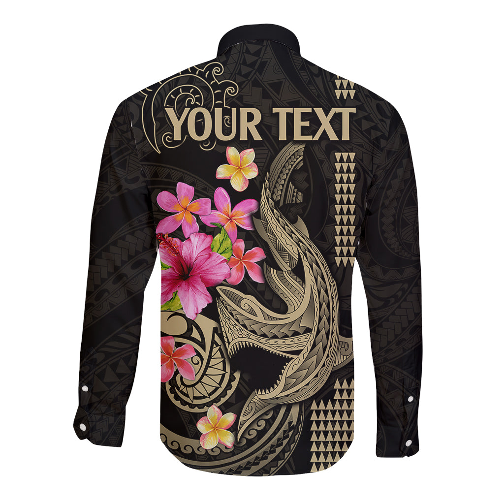 Custom Polynesian Long Sleeve Button Shirt Hawaiian Warriors with Tribal Shark Tattoos - Nude - Wonder Print Shop