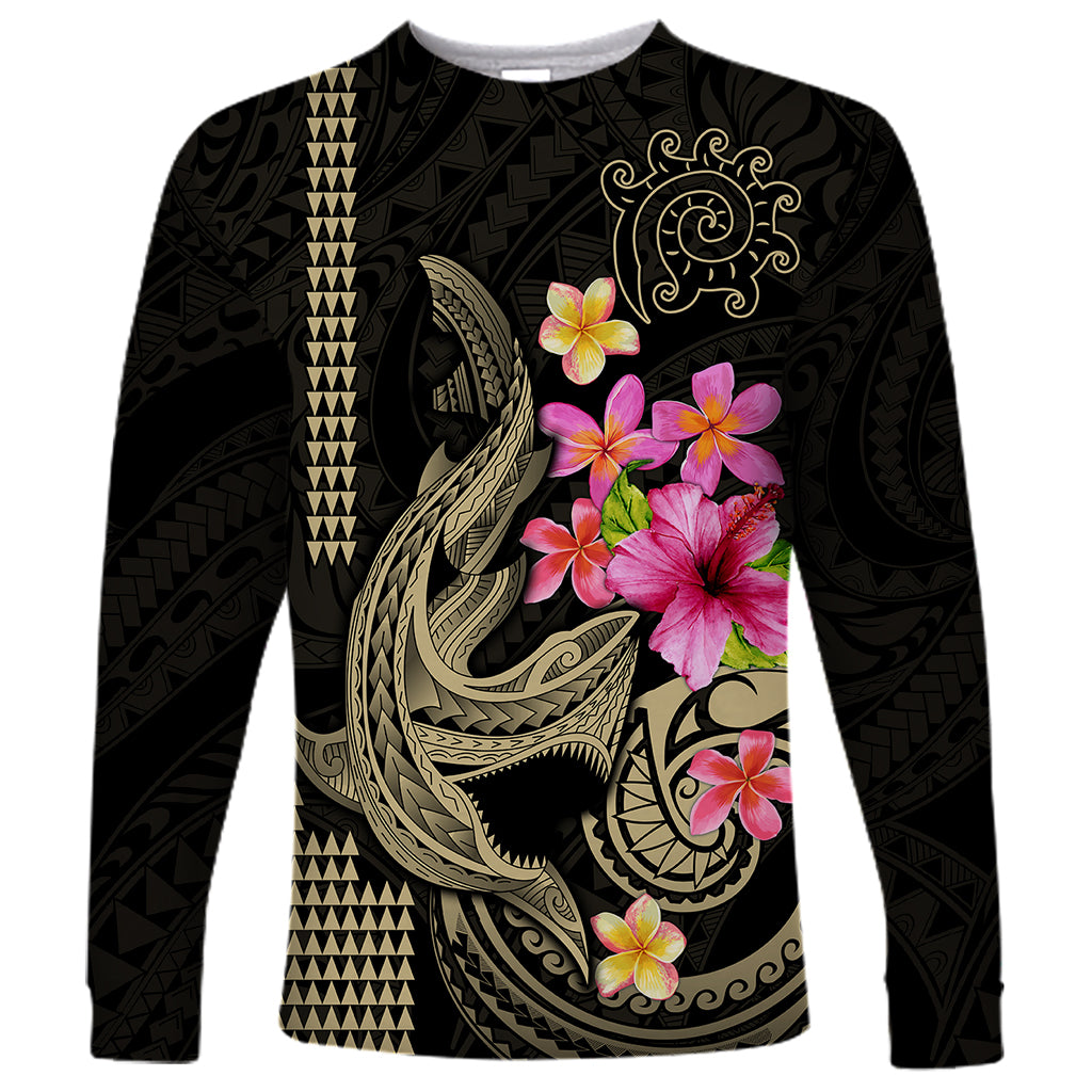 Custom Polynesian Long Sleeve Shirt Hawaiian Warriors with Tribal Shark Tattoos - Nude - Wonder Print Shop