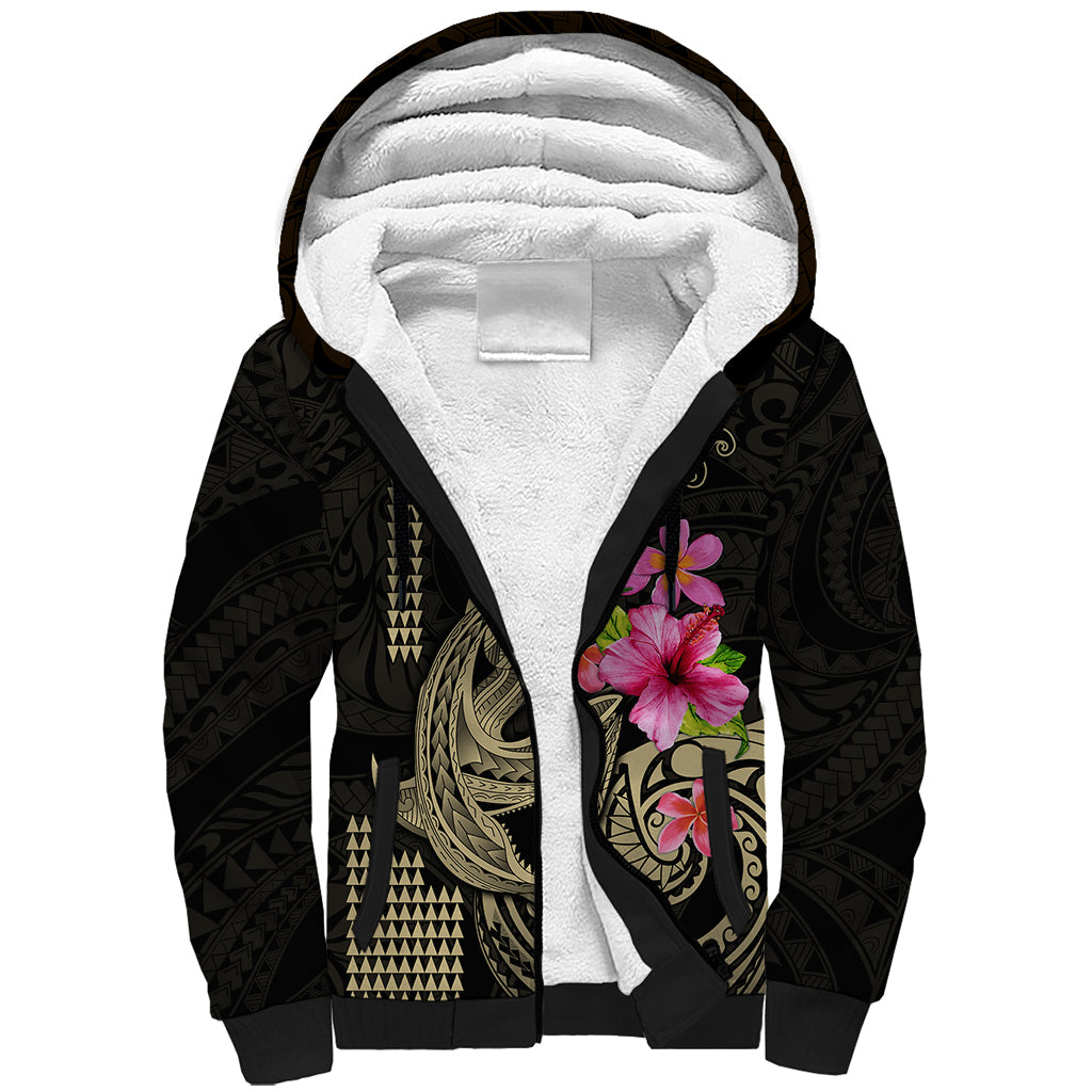 Custom Polynesian Sherpa Hoodie Hawaiian Warriors with Tribal Shark Tattoos - Nude - Wonder Print Shop