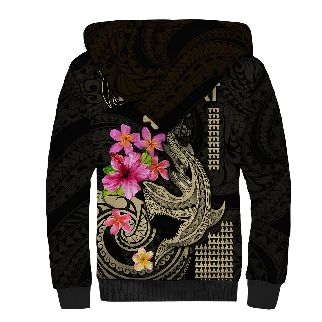 Custom Polynesian Sherpa Hoodie Hawaiian Warriors with Tribal Shark Tattoos - Nude - Wonder Print Shop