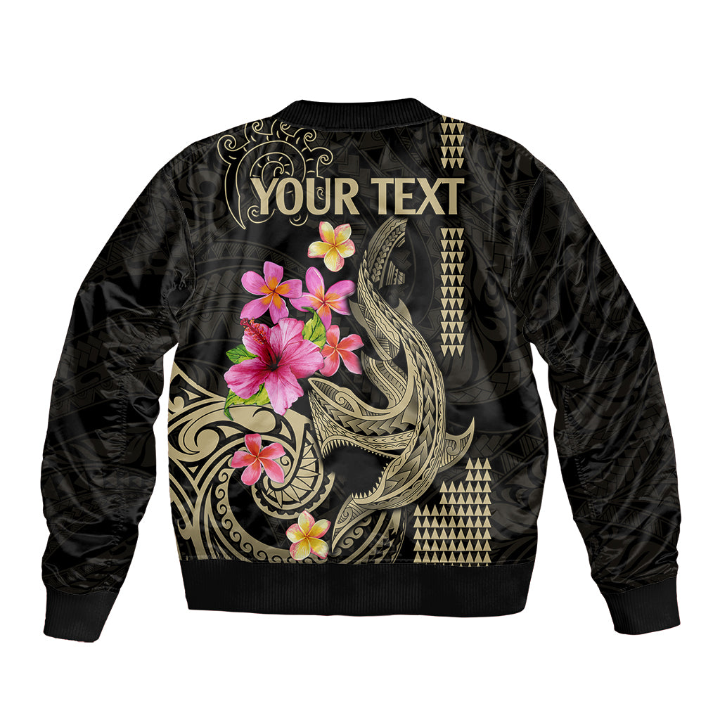 Custom Polynesian Sleeve Zip Bomber Jacket Hawaiian Warriors with Tribal Shark Tattoos - Nude - Wonder Print Shop