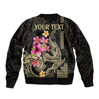 Custom Polynesian Sleeve Zip Bomber Jacket Hawaiian Warriors with Tribal Shark Tattoos - Nude - Wonder Print Shop