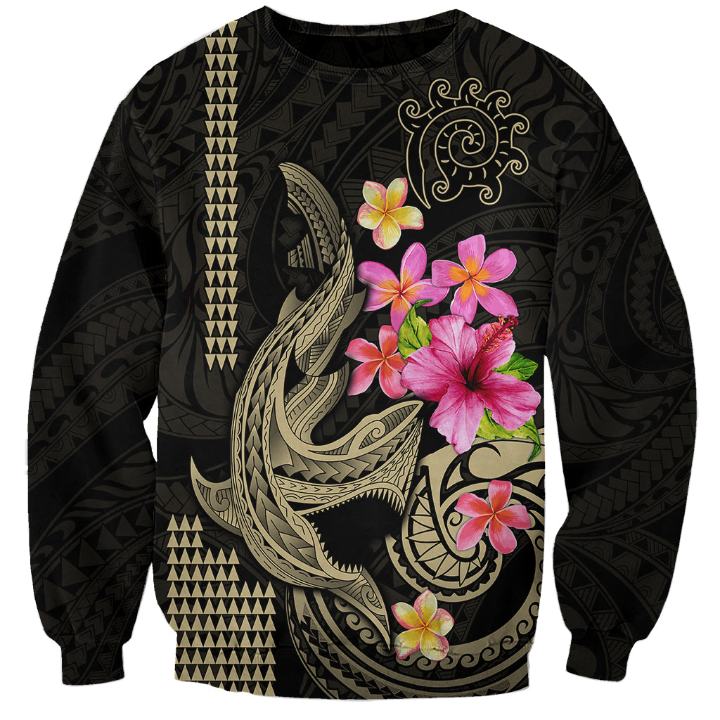 Custom Polynesian Sweatshirt Hawaiian Warriors with Tribal Shark Tattoos - Nude - Wonder Print Shop